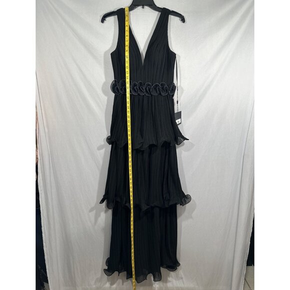 NWT $398 IEENA Mac Duggal [ 4 ] Rosette Ruffle Layered Rosette Dress Gown black‎ - Picture 7 of 14